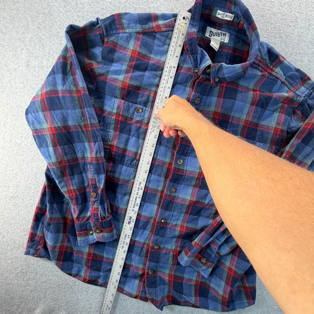Duluth Trading Co Untucked Flannel Shirt Mens 2XL Tall Relaxed Fit Blue Plaid - Picture 4 of 7